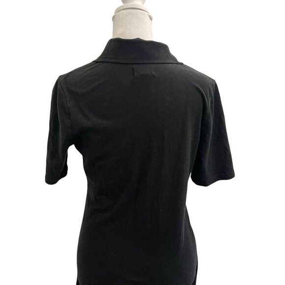 PACT Linen Blend Collared Split Neck T-Shirt Dress Classic Black size XS - Picture 5 of 7